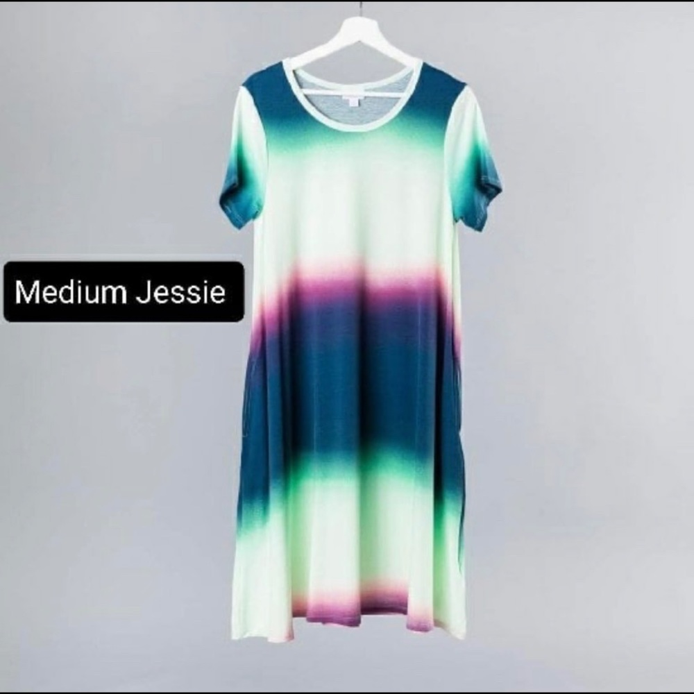 LuLaRoe Gradient Stripe Jessie Dress in Teal, Navy, Purple, Mint